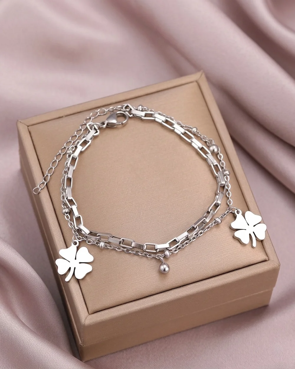 dual-chain titanium clover bracelet